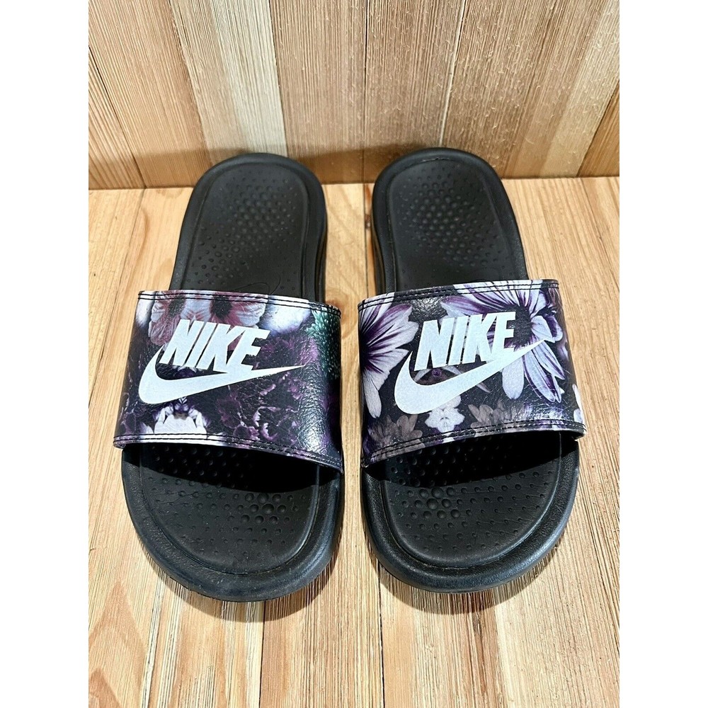 Nike Black Floral Slide Sandals
